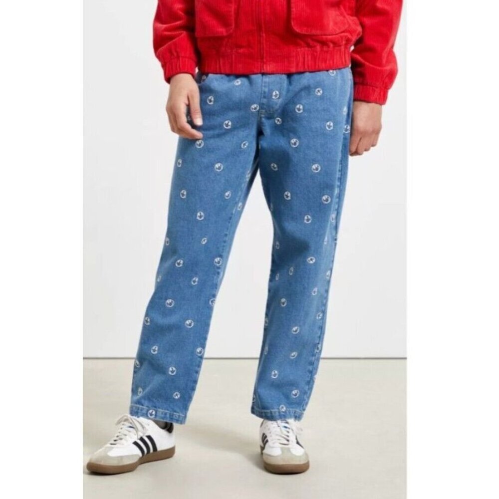 BDG Urban Outfitters Men M Embroidered Denim Beach Pant Smiley Face Jeans Unisex